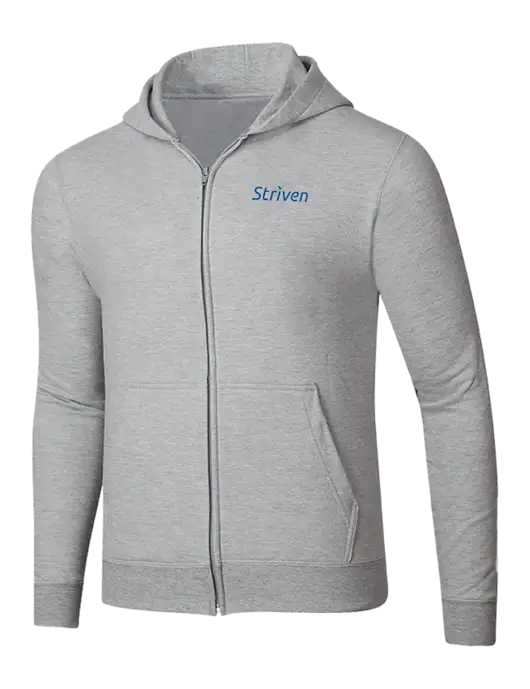 Light Grey Heather 8.5 oz Ring Spun Zip Hooded Sweatshirt w/Striven Logo 