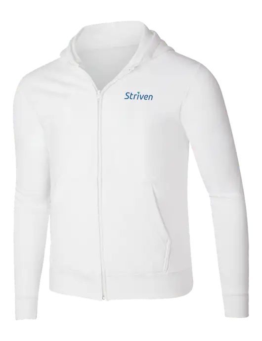 White 8.5 oz Ring Spun Zip Hooded Sweatshirt w/Striven Logo 
