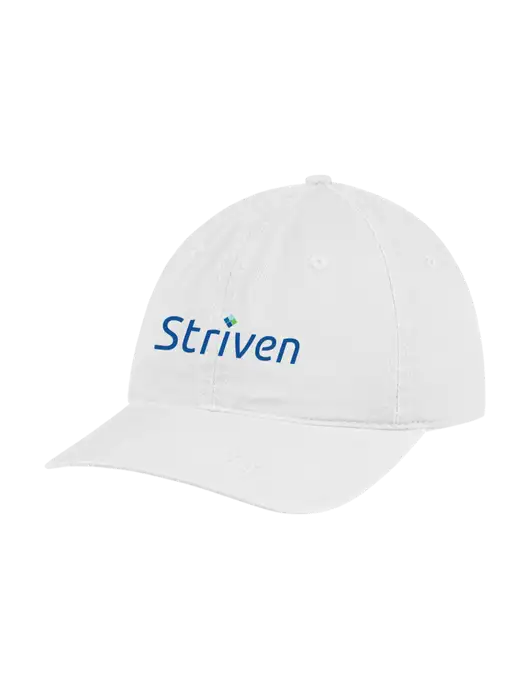 Garment Washed Unstructured Twill White Cap w/Striven Logo 