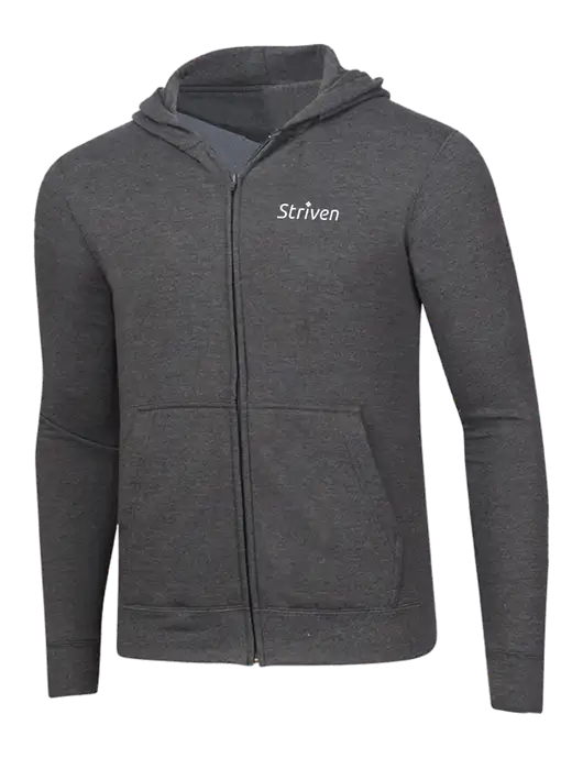 Dark Heather Grey 8.5 oz Ring Spun Zip Hooded Sweatshirt w/Striven Logo 