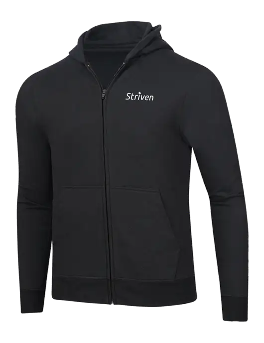 Jet Black 8.5 oz Ring Spun Zip Hooded Sweatshirt w/Striven Logo 