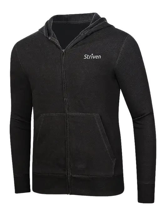 Full-Zip Black Heavyweight Hooded Sweatshirt w/Striven Logo 