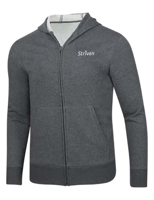 Full-Zip Dark Grey Heather Heavyweight Hooded Sweatshirt w/Striven Logo 