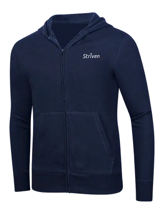 Full-Zip Navy Heavyweight Hooded Sweatshirt w/Striven Logo 