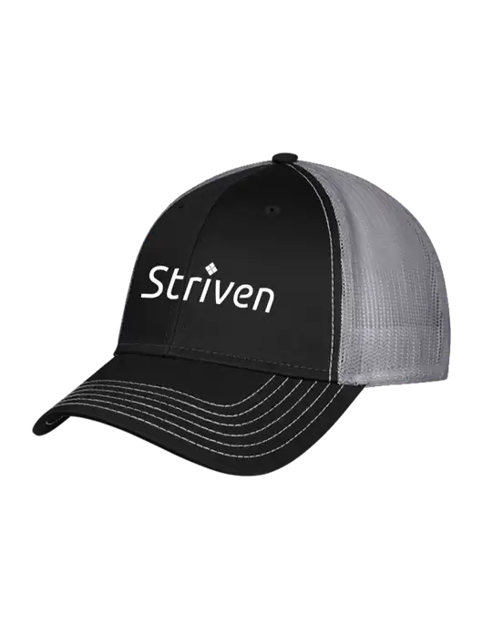 Black/Medium Dark Grey Mesh Trucker Cap Snap Back w/Striven Logo 