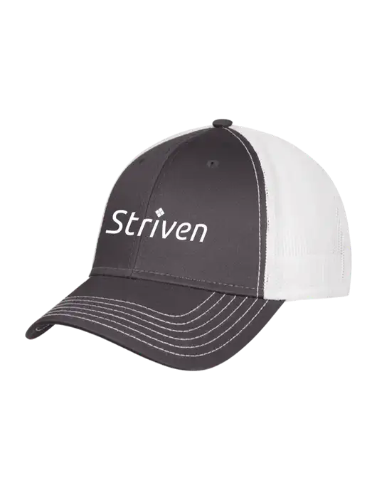 Dark Grey/White Mesh Trucker Cap Snap Back w/Striven Logo 