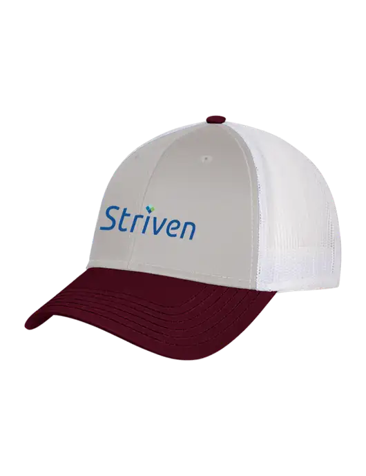 Maroon/Heather Grey/White Mesh Trucker Cap Snap Back w/Striven Logo 