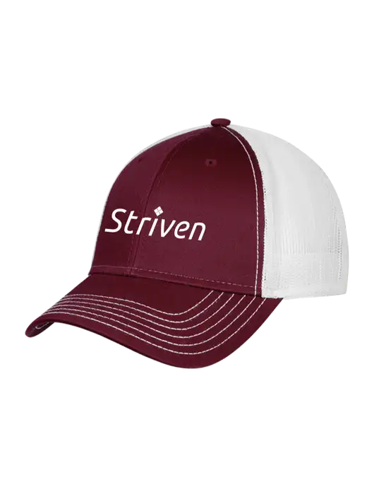 Maroon/Maroon/White Mesh Trucker Cap Snap Back w/Striven Logo 