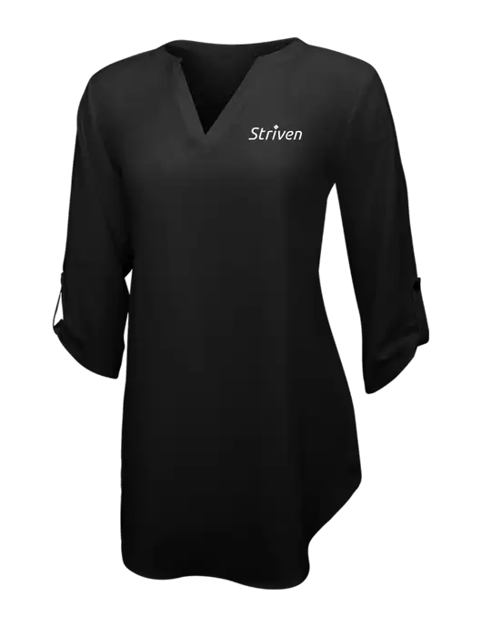 Womens Black 3/4 Sleeve Tunic Blouse w/Striven Logo 