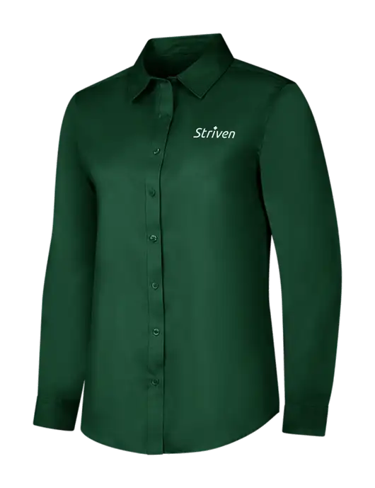 Dark Green Womens Long Sleeve Superpro React Twill Shirt w/Striven Logo 