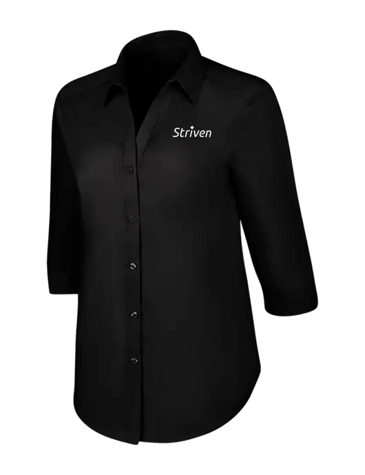 Womens Black 3/4 Sleeve Carefree Poplin Shirt w/Striven Logo 