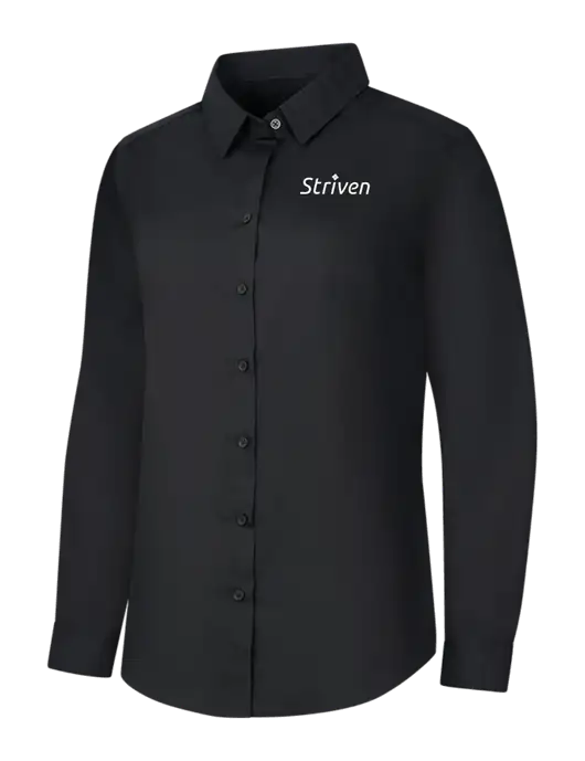 Womens Black Long Sleeve Carefree Poplin Shirt w/Striven Logo 