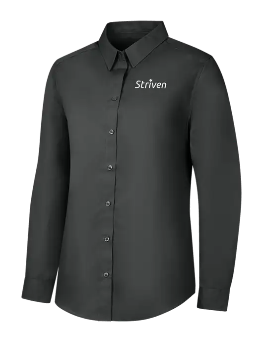 Womens Dark Grey Long Sleeve Carefree Poplin Shirt w/Striven Logo 