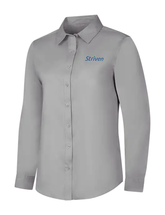 Light Grey Womens Long Sleeve Superpro React Twill Shirt w/Striven Logo 