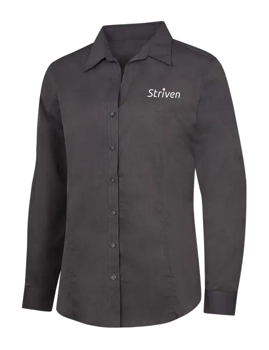 Womens Soft Black Crosshatch Easy Care Shirt w/Striven Logo 