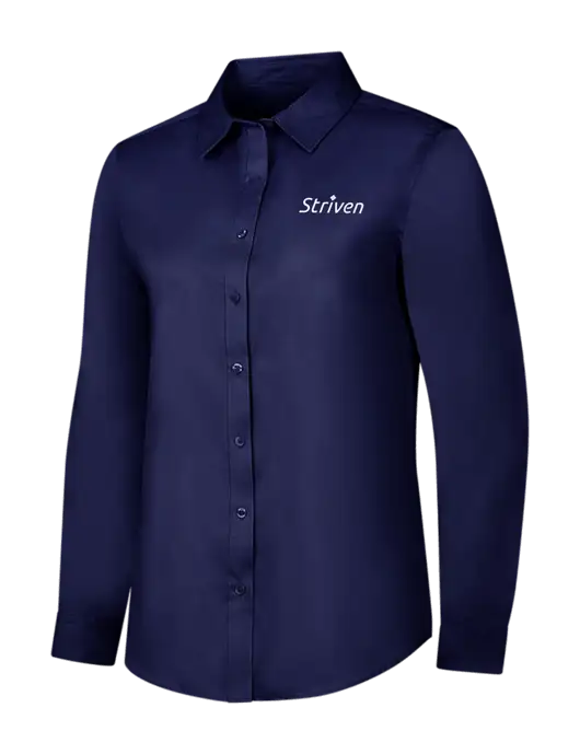 Navy Womens Long Sleeve Superpro React Twill Shirt w/Striven Logo 