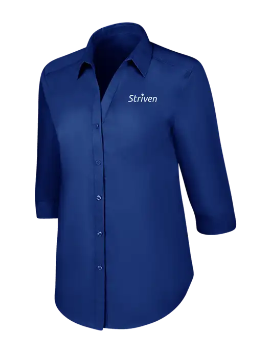 Womens Royal 3/4 Sleeve Carefree Poplin Shirt w/Striven Logo 