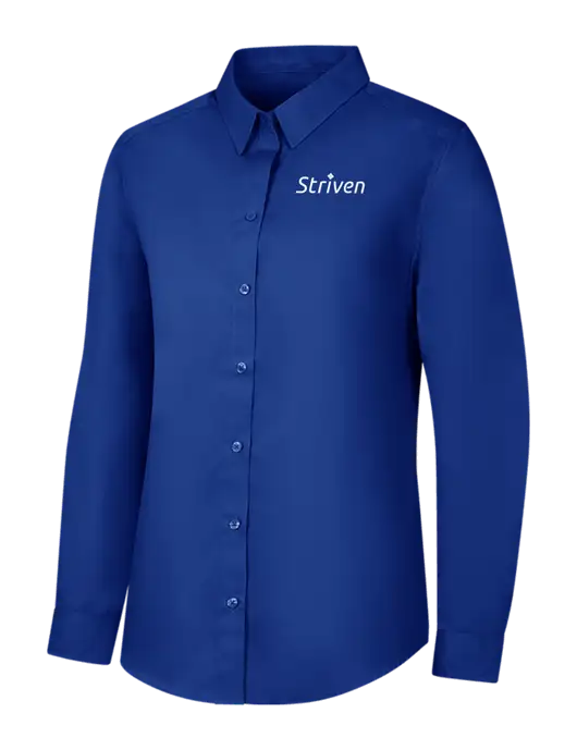 Womens Royal Long Sleeve Carefree Poplin Shirt w/Striven Logo 