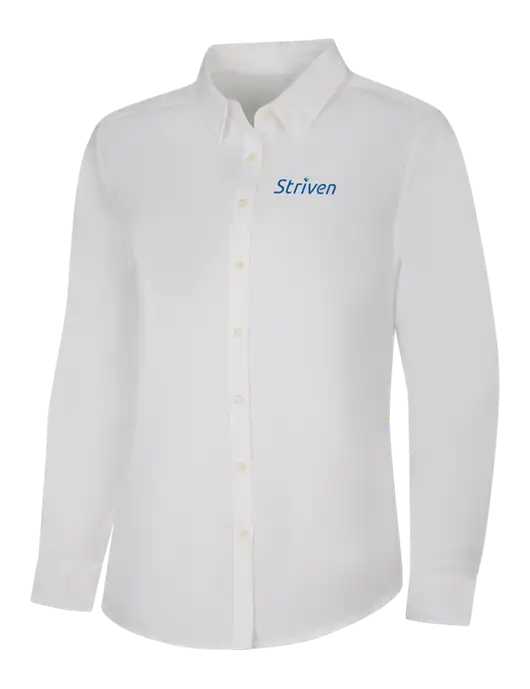 Womens White Long Sleeve Superpro React Twill Shirt w/Striven Logo 