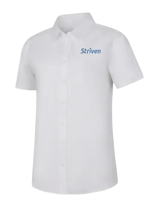 Womens White Short Sleeve Superpro React Twill Shirt w/Striven Logo 