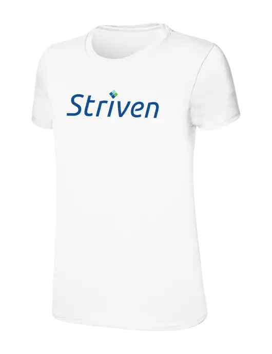 Womens Ring Spun White 4.5 oz T-Shirt w/Striven Logo 