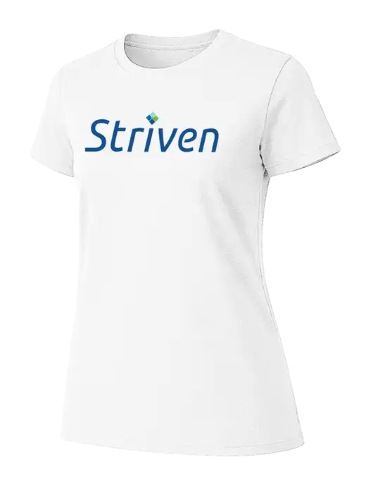 Womens Ring Spun White 4.5 oz T-Shirt w/Striven Logo 