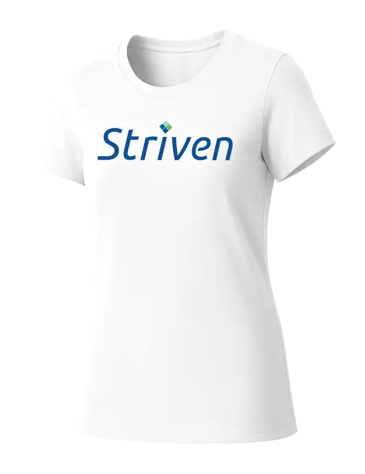 Womens Seriously Soft White T-Shirt w/Striven Logo 