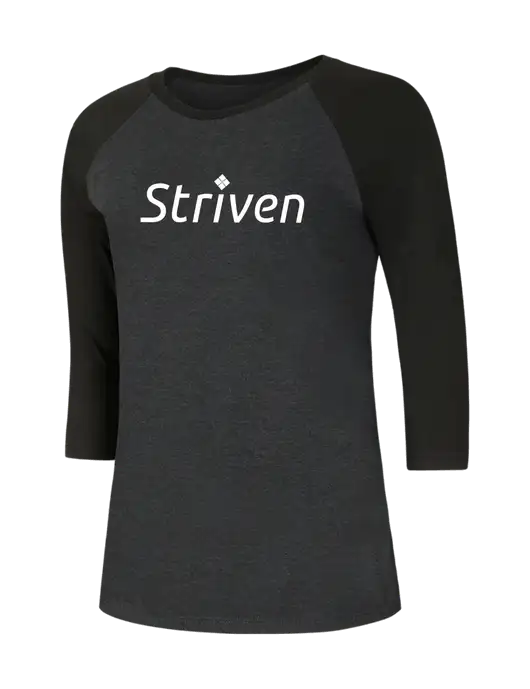 Womens Simply Soft 3/4 Sleeve Black/Black Frost Ring Spun Cotton T-Shirt w/Striven Logo 