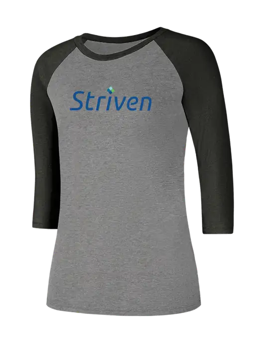 Womens Simply Soft 3/4 Sleeve Black Frost/Grey Frost Ring Spun Cotton T-Shirt w/Striven Logo 