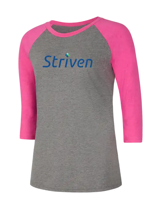 Womens Simply Soft 3/4 Sleeve Fuchsia Frost/Grey Frost Ring Spun Cotton T-Shirt w/Striven Logo 
