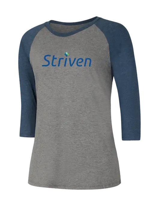 Womens Simply Soft 3/4 Sleeve Navy Frost/Grey Frost Ring Spun Cotton T-Shirt w/Striven Logo 
