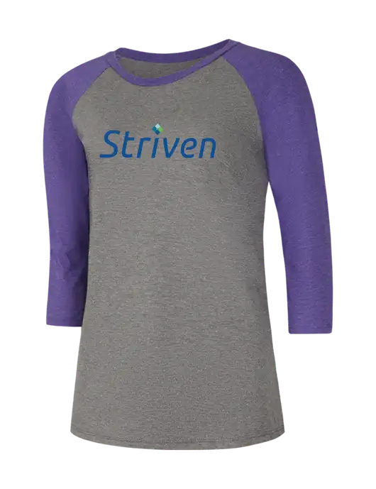 Womens Simply Soft 3/4 Sleeve Purple Frost/Grey Frost Ring Spun Cotton T-Shirt w/Striven Logo 