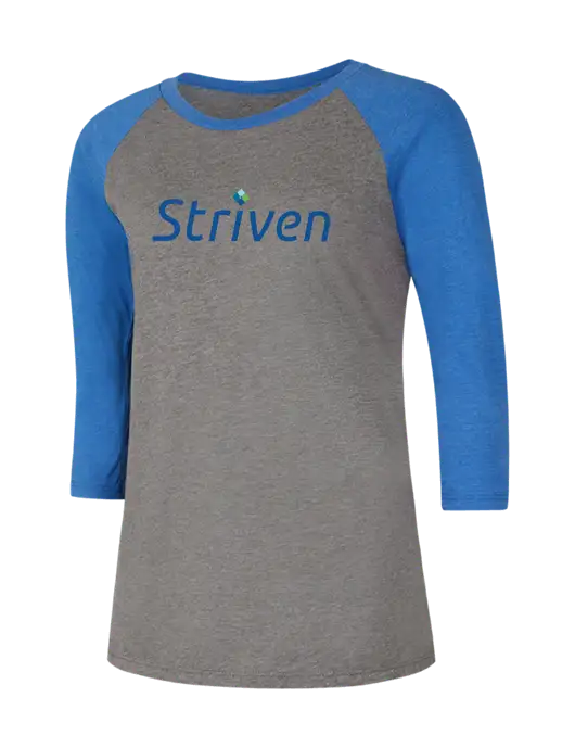 Womens Simply Soft 3/4 Sleeve Royal Frost/Grey Ring Spun Cotton T-Shirt w/Striven Logo 