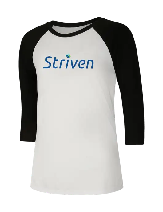 Womens Simply Soft 3/4 Sleeve Black/White Ring Spun Cotton T-Shirt w/Striven Logo 