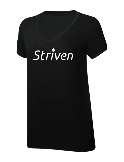 Womens Simply Soft V-Neck Black 4.5oz  Poly/Combed Ring Spun Cotton T-Shirt w/Striven Logo 