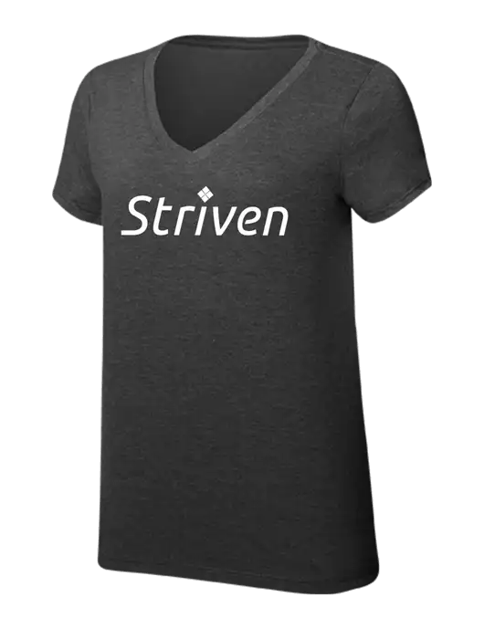 Womens Simply Soft V-Neck Black Frost 4.5oz  Poly/Combed Ring Spun Cotton T-Shirt w/Striven Logo 