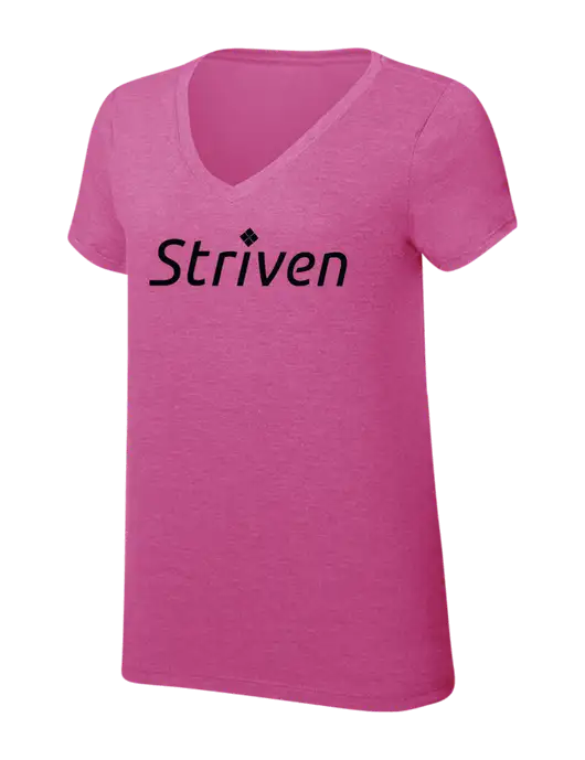 Womens Simply Soft V-Neck Fuschia Frost 4.5oz  Poly/Combed Ring Spun Cotton T-Shirt w/Striven Logo 