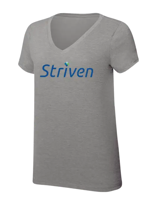 Womens Simply Soft V-Neck Grey Frost 4.5oz  Poly/Combed Ring Spun Cotton T-Shirt w/Striven Logo 