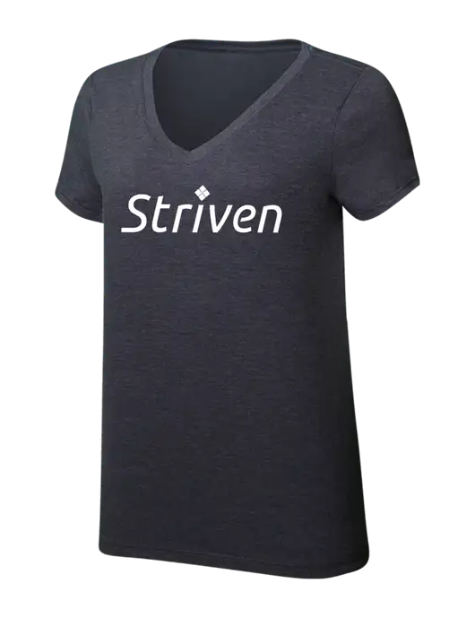 Womens Simply Soft V-Neck Heather Charcoal 4.5oz  Poly/Combed Ring Spun Cotton T-Shirt w/Striven Logo 
