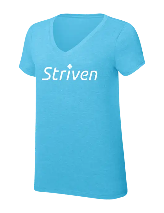 Womens Simply Soft V-Neck Turquoise Frost 4.5oz  Poly/Combed Ring Spun Cotton T-Shirt w/Striven Logo 