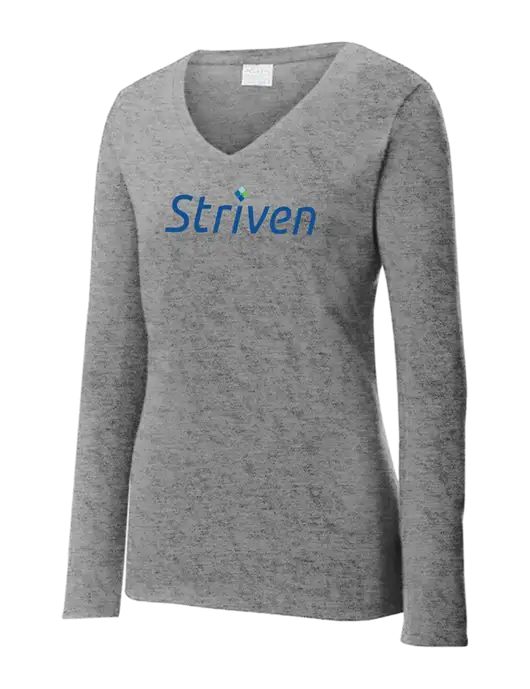 Womens  V-Neck Ring Spun Grey Heather 4.5 oz Long Sleeve T-Shirt w/Striven Logo 