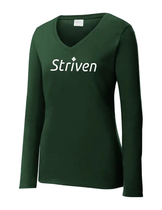 Womens  V-Neck Ring Spun Forest Green 4.5 oz Long Sleeve T-Shirt w/Striven Logo 