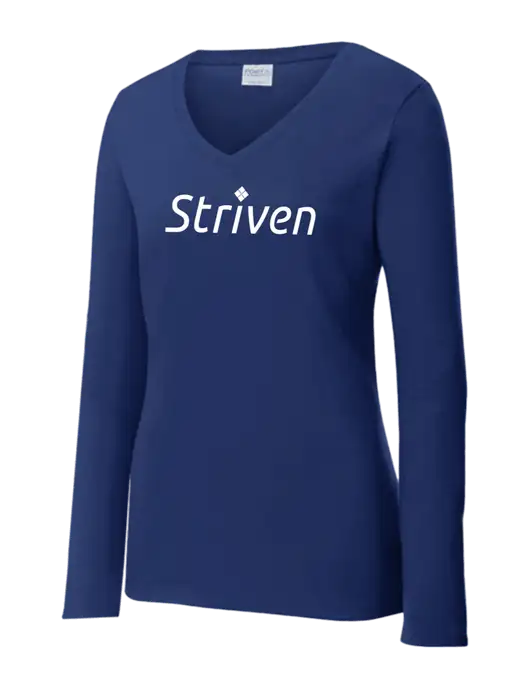 Womens  V-Neck Ring Spun Navy 4.5 oz Long Sleeve T-Shirt w/Striven Logo 