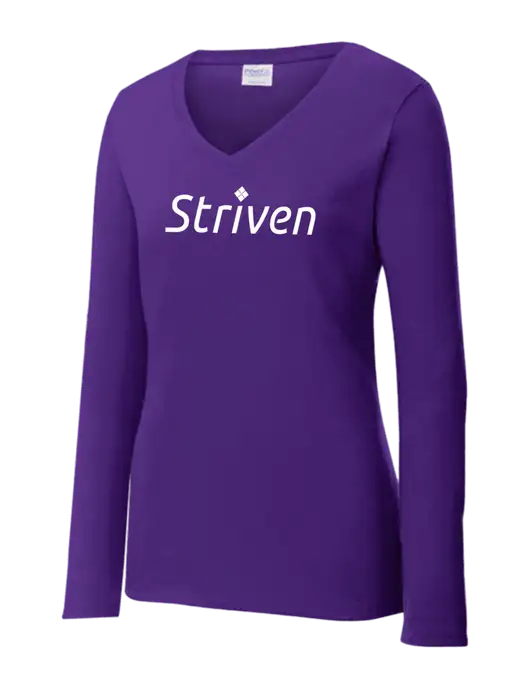 Womens  V-Neck Ring Spun Purple 4.5 oz Long Sleeve T-Shirt w/Striven Logo 