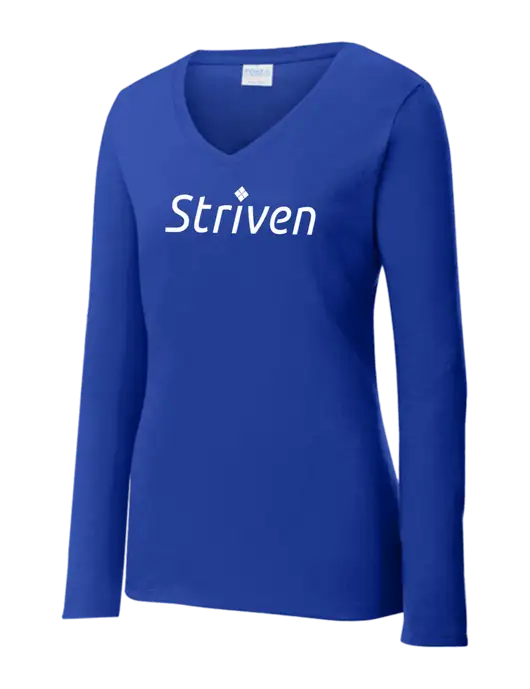 Womens  V-Neck Ring Spun Royal 4.5 oz Long Sleeve T-Shirt w/Striven Logo 