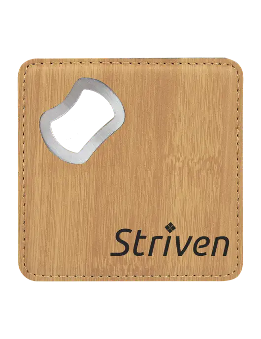 Bamboo Leatherette Coaster with Bottle Opener w/Striven Logo 