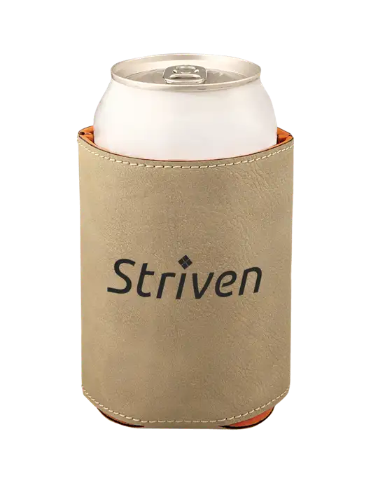 Tan Leatherette Beverage Holder w/Striven Logo 