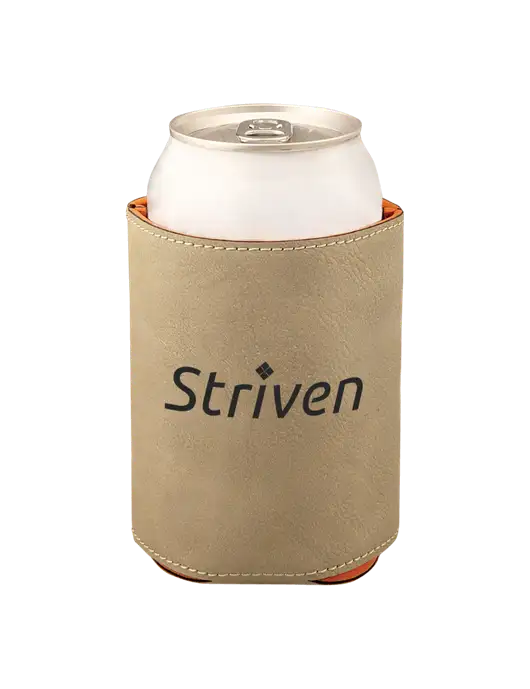Tan Leatherette Beverage Holder w/Striven Logo 