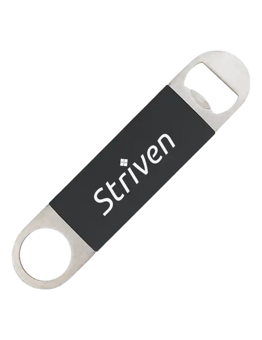 Black Bottle Opener with Silicone Grip w/Striven Logo 