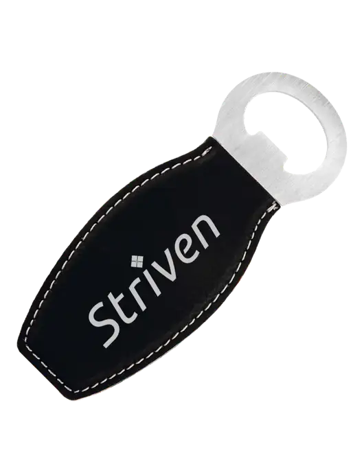 Black Leatherette Bottle Opener with Magnet w/Striven Logo 